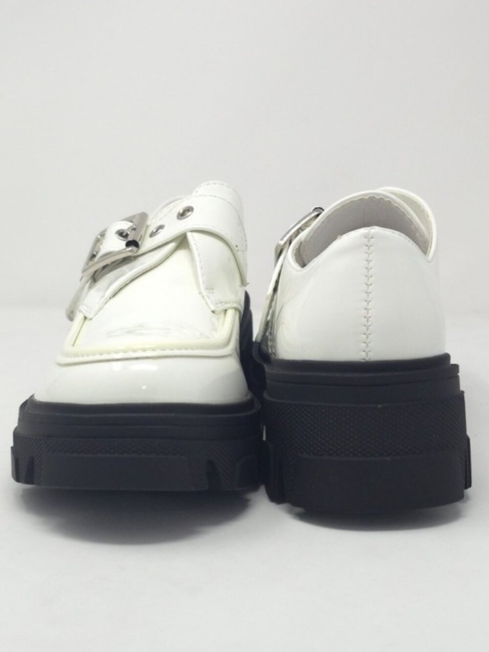 White Chunky Platform Loafers Buckle Strap Lug Sole Slip On Casual Trendy - Picture 5 of 9